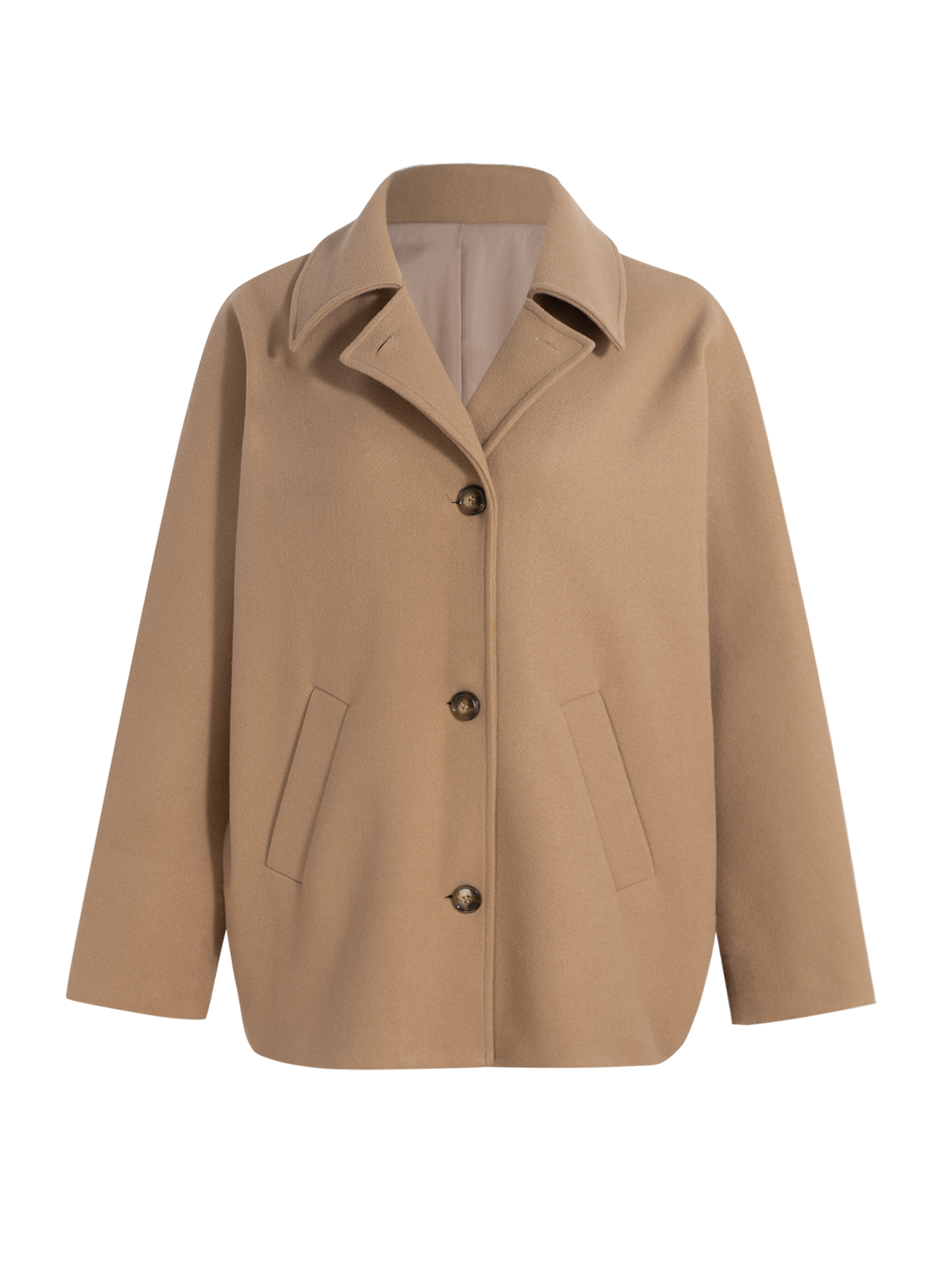 Women's Beige Oversized Single-Breasted Lapel Coat