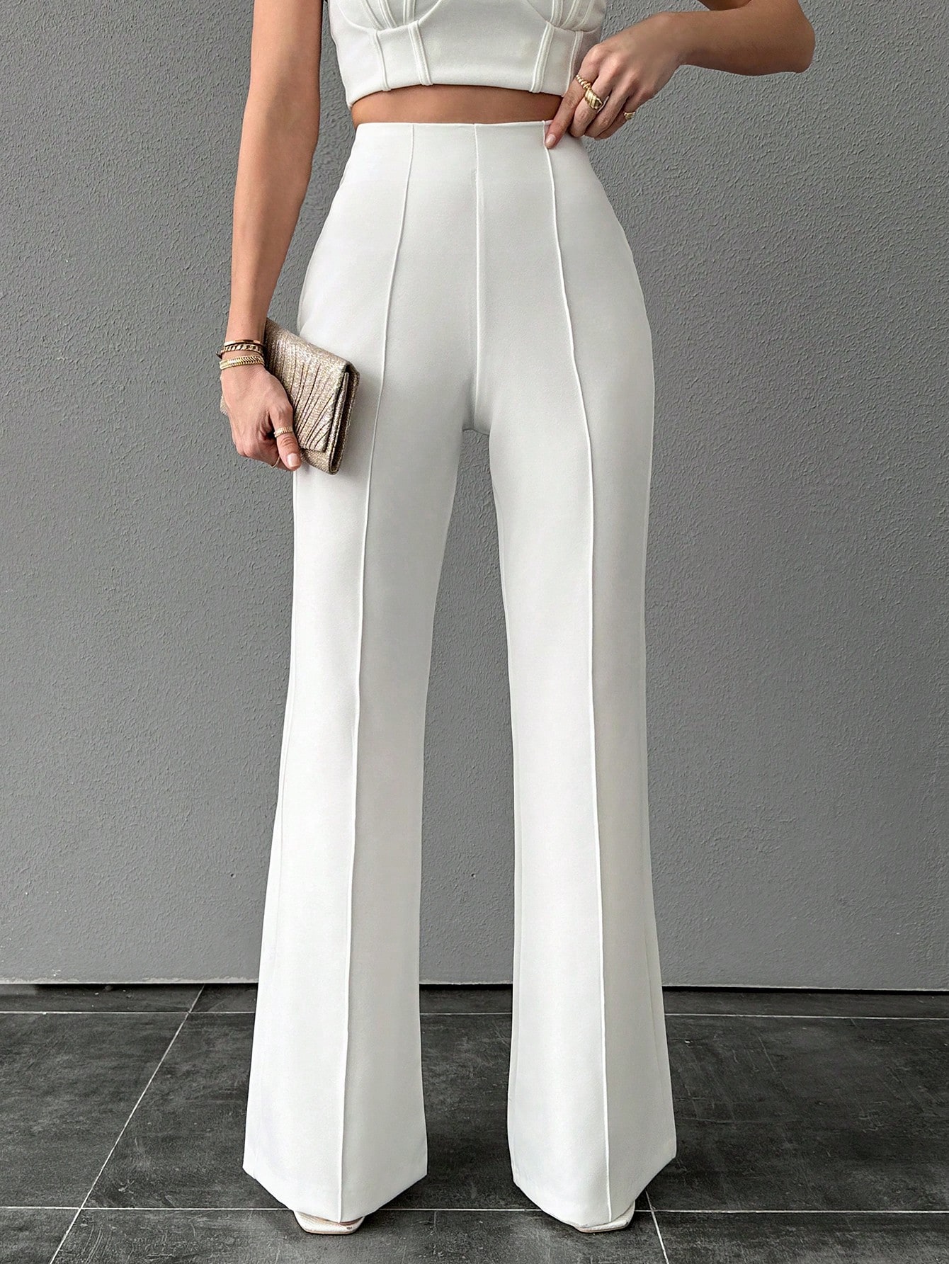 Women's White High-Waisted Flare Pants