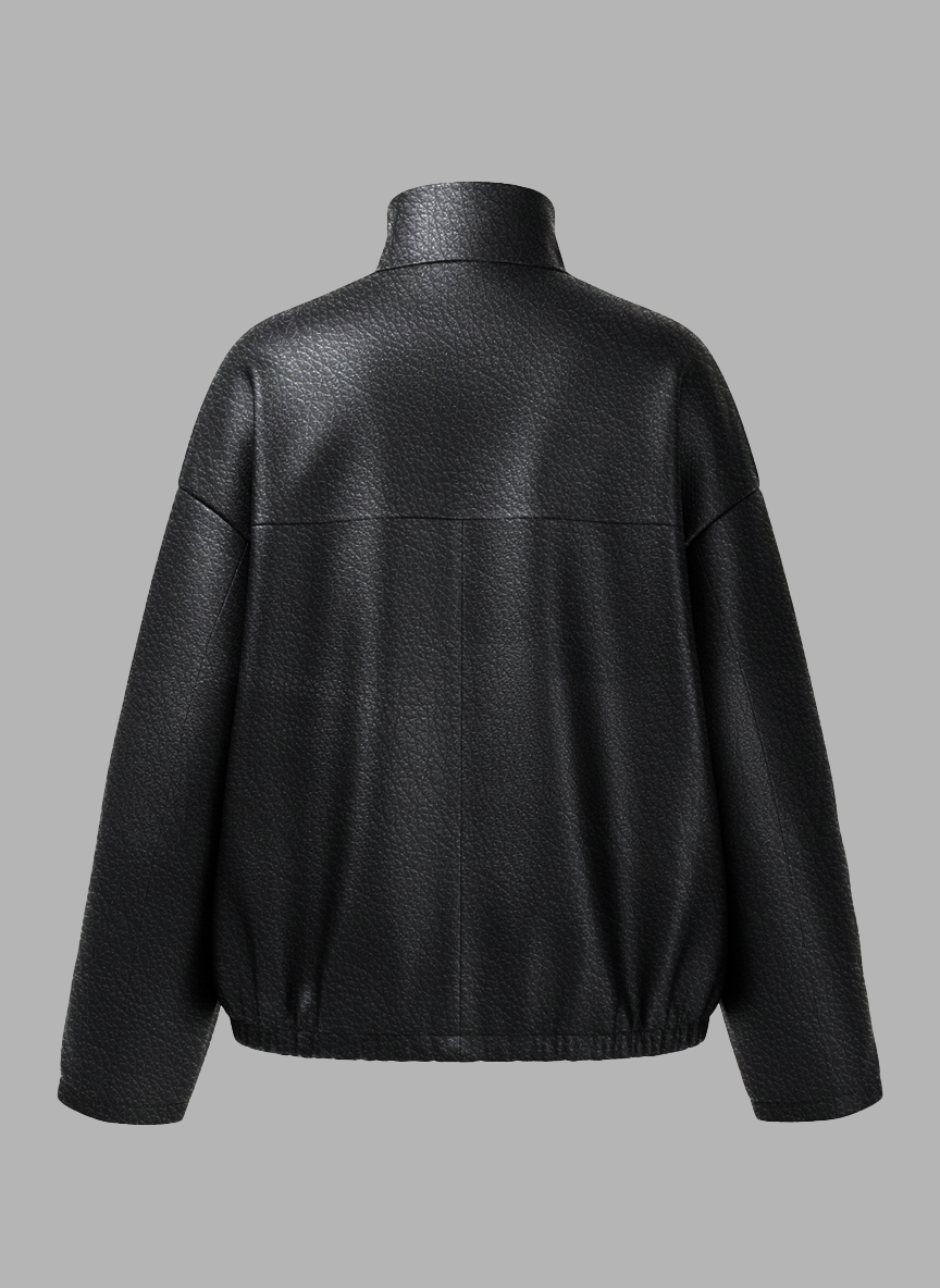 2026 Spring Summer Casual Oversized Leather Jacket - Textured High-Neck Relaxed Cropped Style