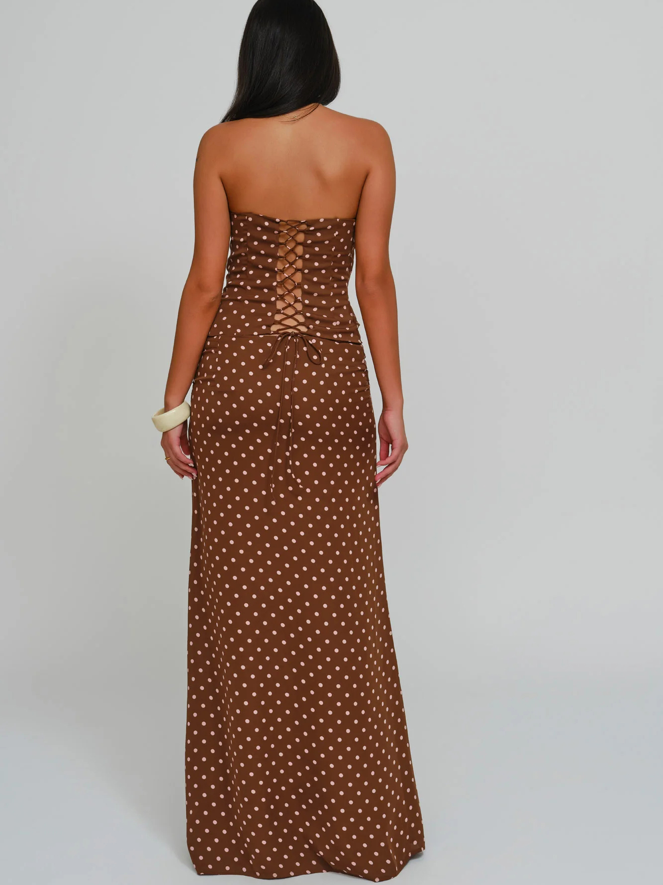 Brown Polka Dot Stretch Knit Two Piece Retro Set