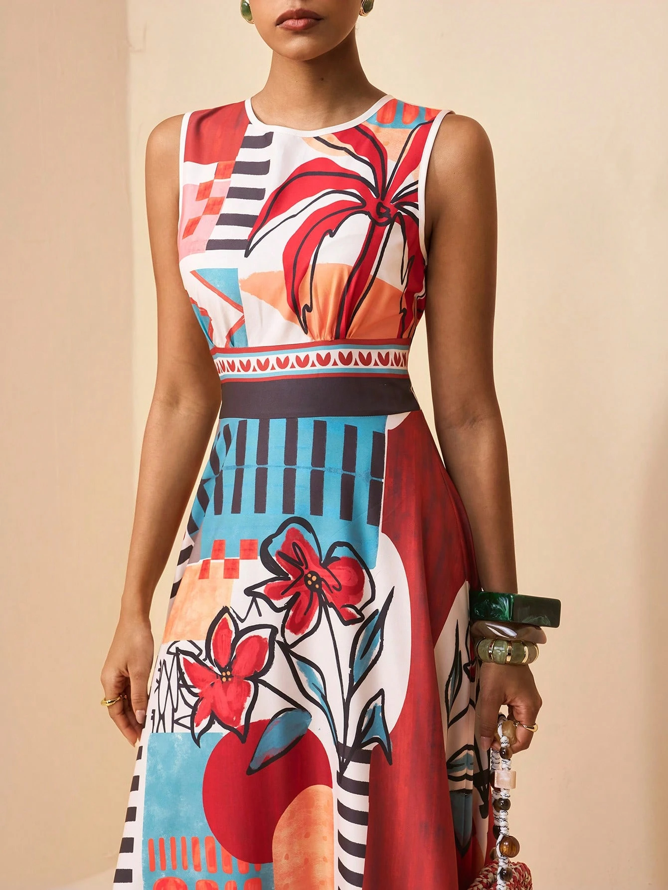 2026 Spring New Sleeveless Art Print Maxi Dress