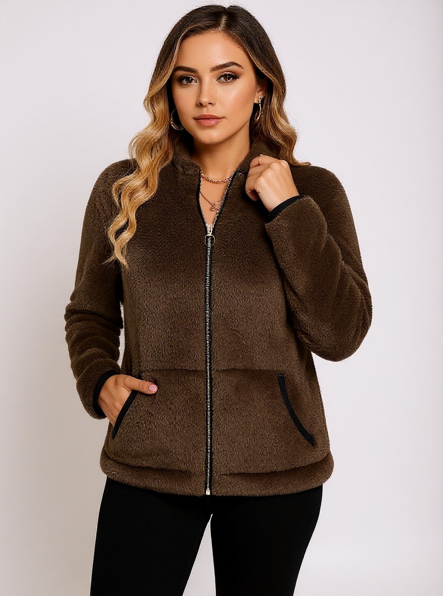 Women's Plush Fleece Jacket | Ultra-Soft Longline Coat with Pockets