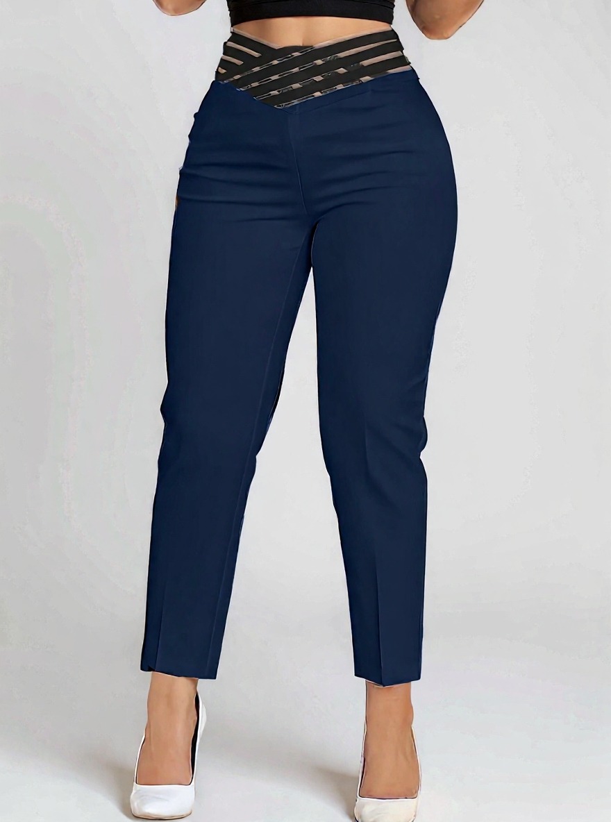 Women's High-Waisted Cropped Trousers with Mesh Detail