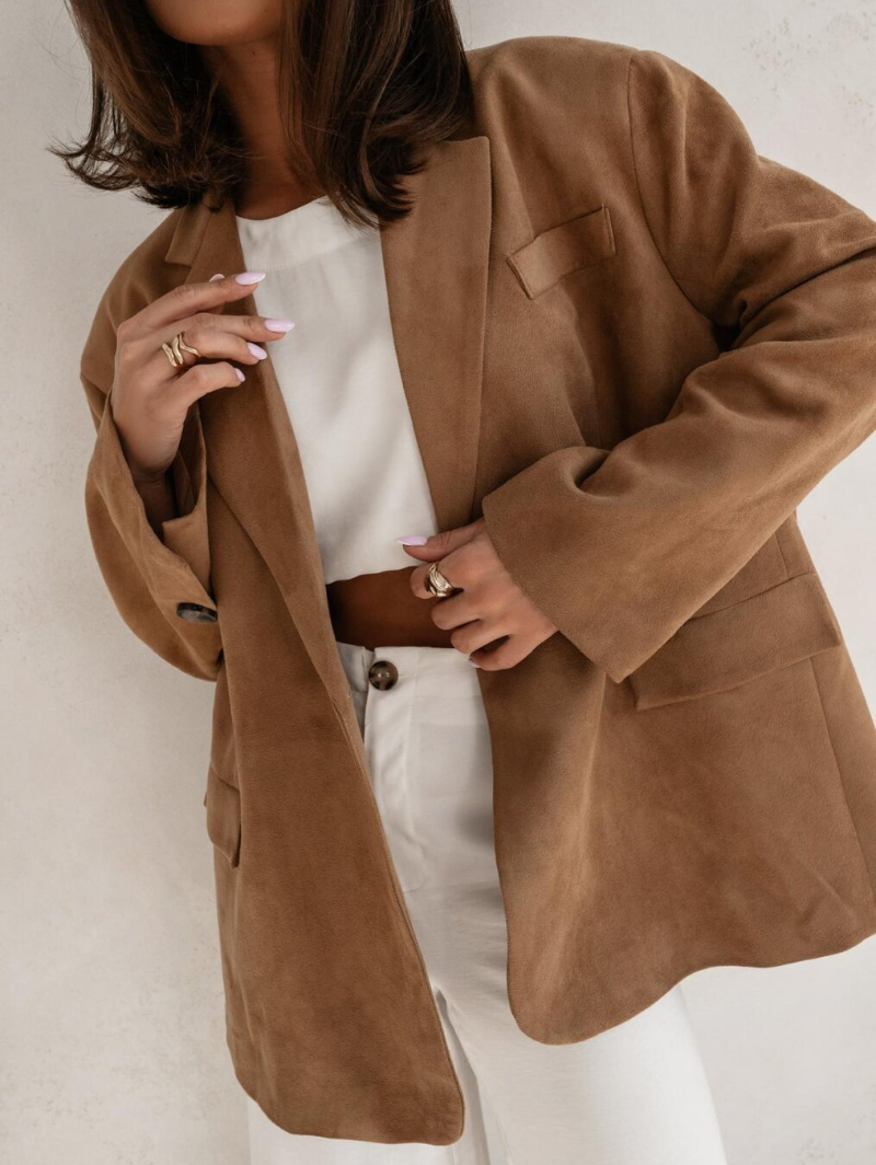 Woman's Suede Blazer with Oversized Fit and Pocket Details