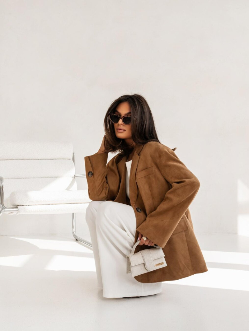 Woman's Suede Blazer with Oversized Fit and Pocket Details