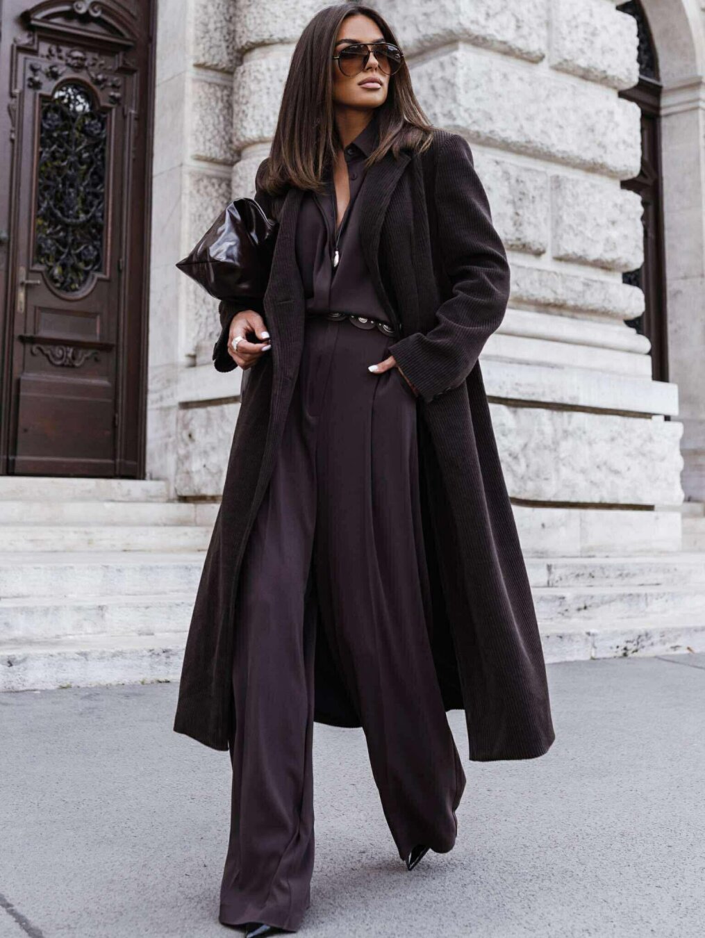 Woman's Dark Brown Corduroy Longline Coat