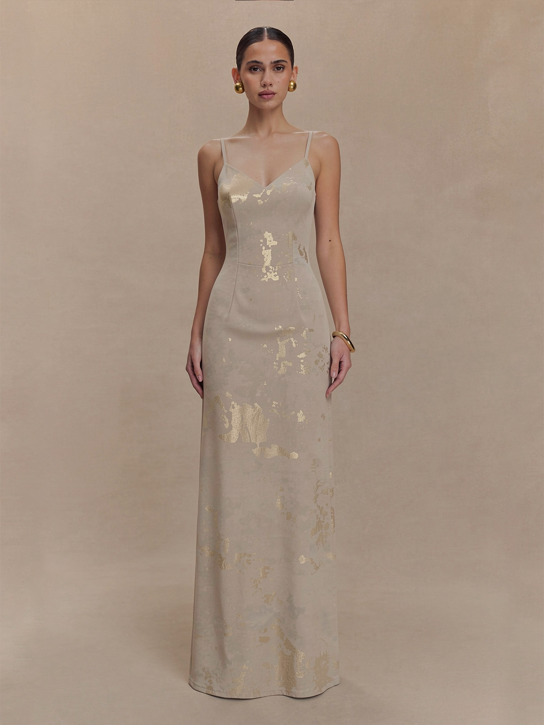 Backless 3D Rose Gold Foil Maxi Dress