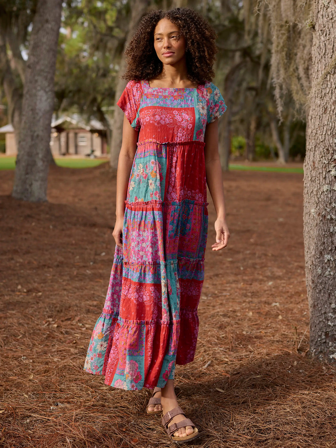 Jewel Positano Scarf Boho Floral Patchwork Tiered Maxi Dress