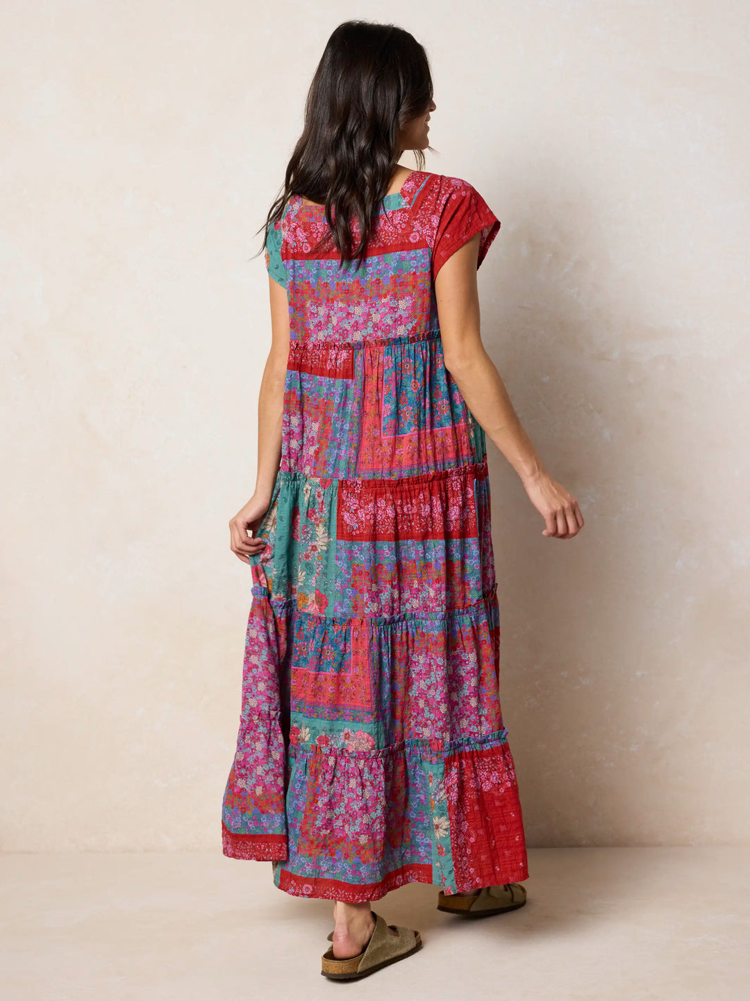 Jewel Positano Scarf Boho Floral Patchwork Tiered Maxi Dress