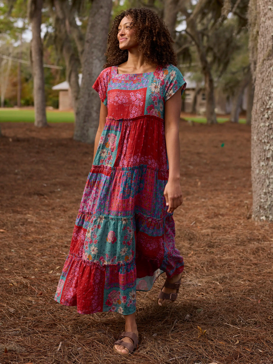 Jewel Positano Scarf Boho Floral Patchwork Tiered Maxi Dress