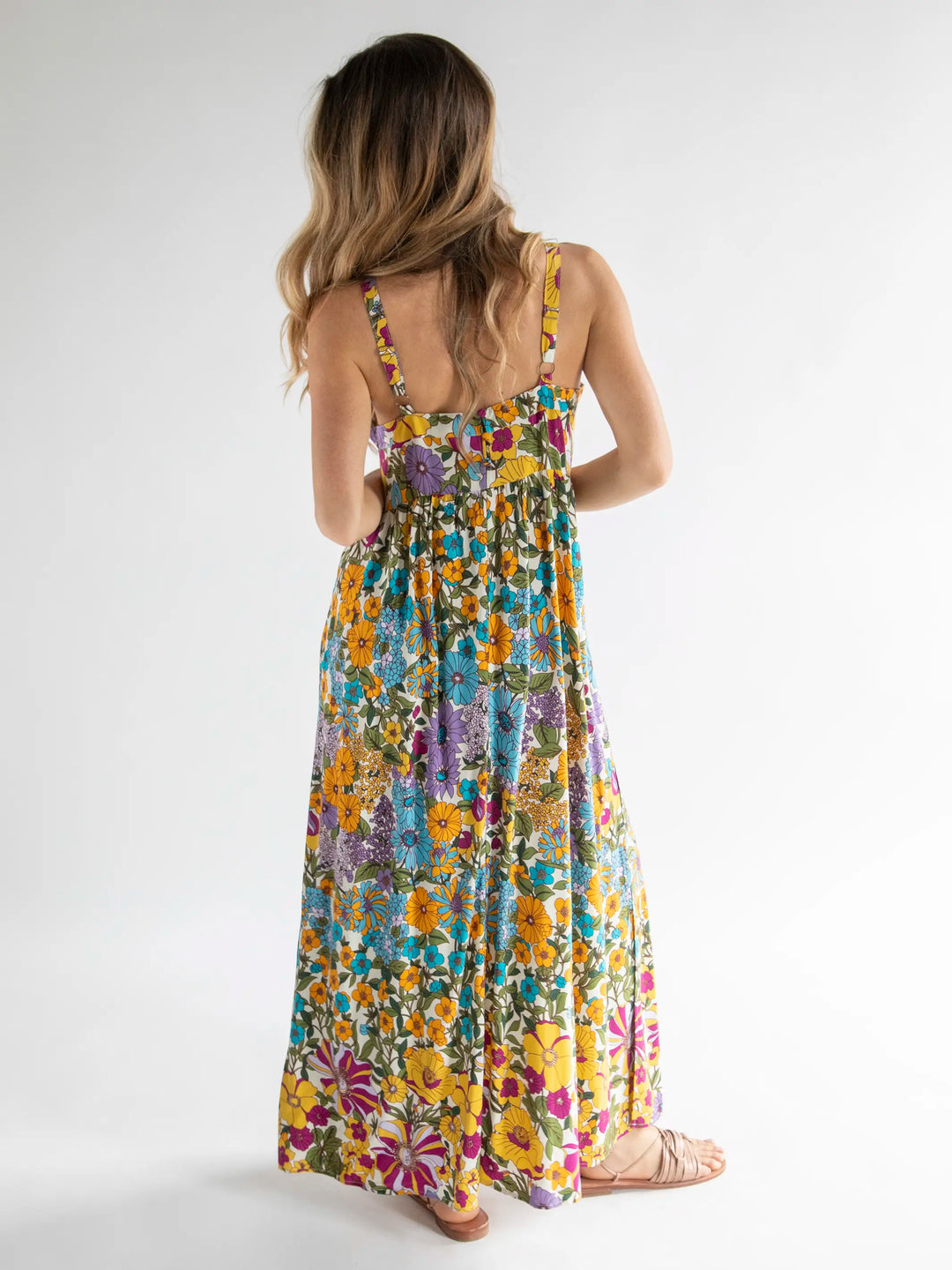 Floral Print Square Neck Split Thigh Maxi Dress