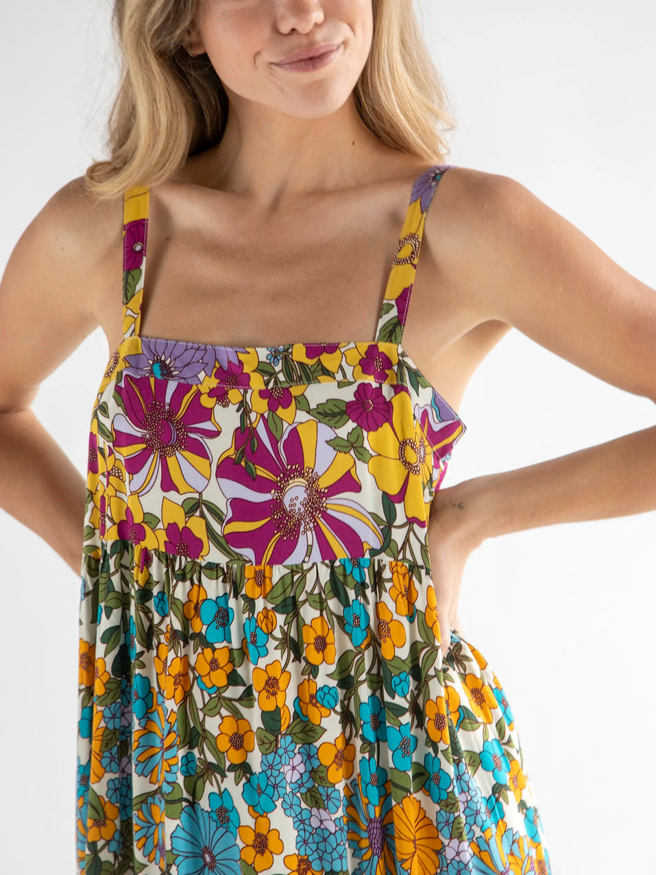 Floral Print Square Neck Split Thigh Maxi Dress