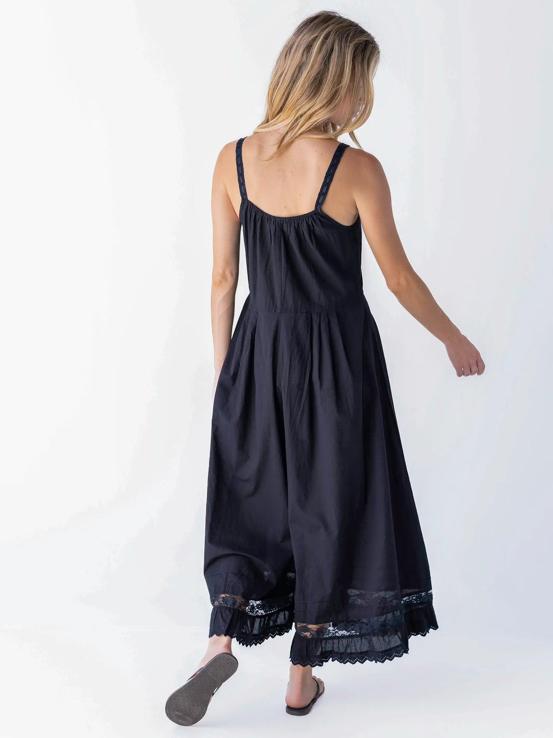 Elegant Black Lace Ruffle Hem Cami Jumpsuit