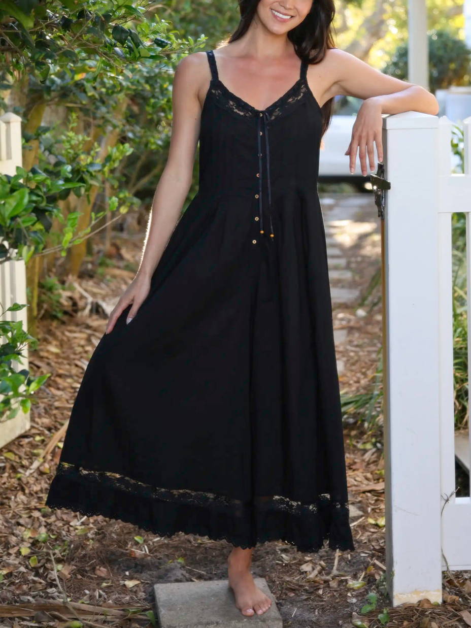 Elegant Black Lace Ruffle Hem Cami Jumpsuit