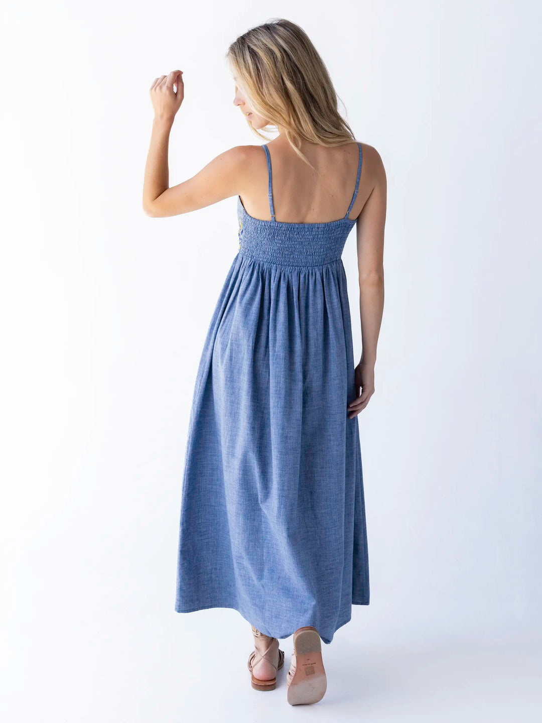 Embroidered Denim Cami Maxi Dress