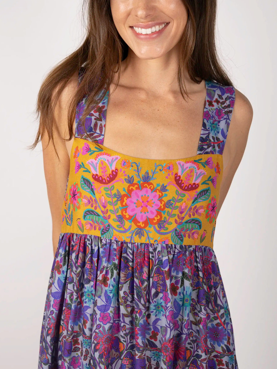 Vibrant Purple Boho Embroidery Dress with Thigh High Slit