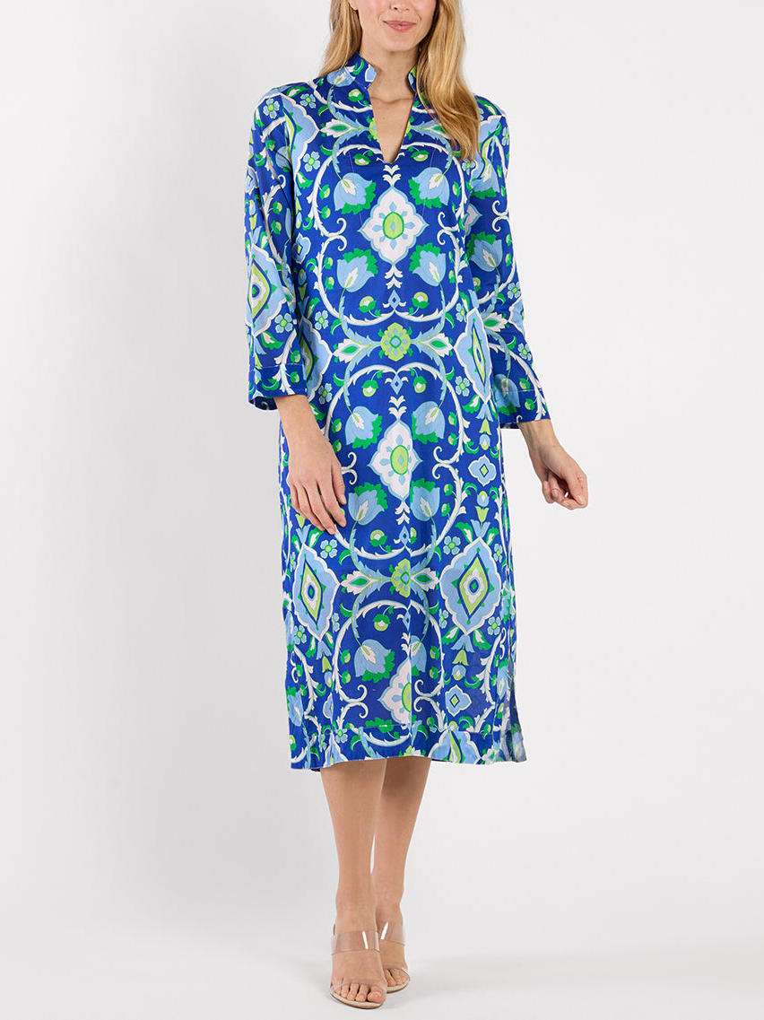 Bohemian Print V-Neck Long Sleeve Midi Dress