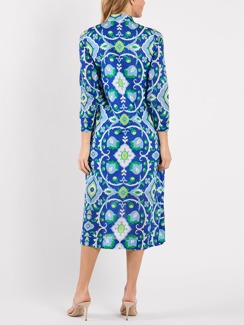 Bohemian Print V-Neck Long Sleeve Midi Dress