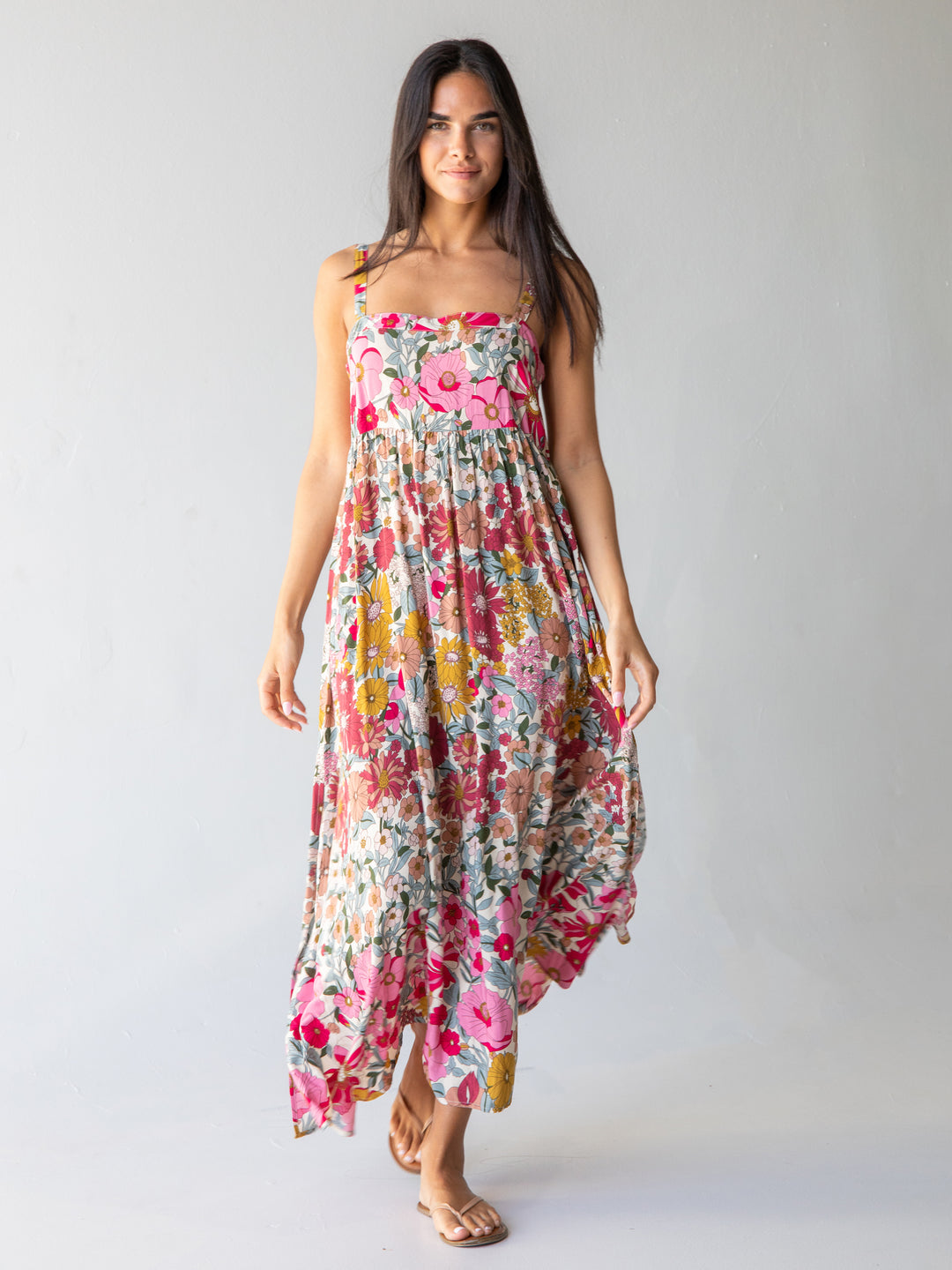 Vibrant Summer Floral Tiered Maxi Dress