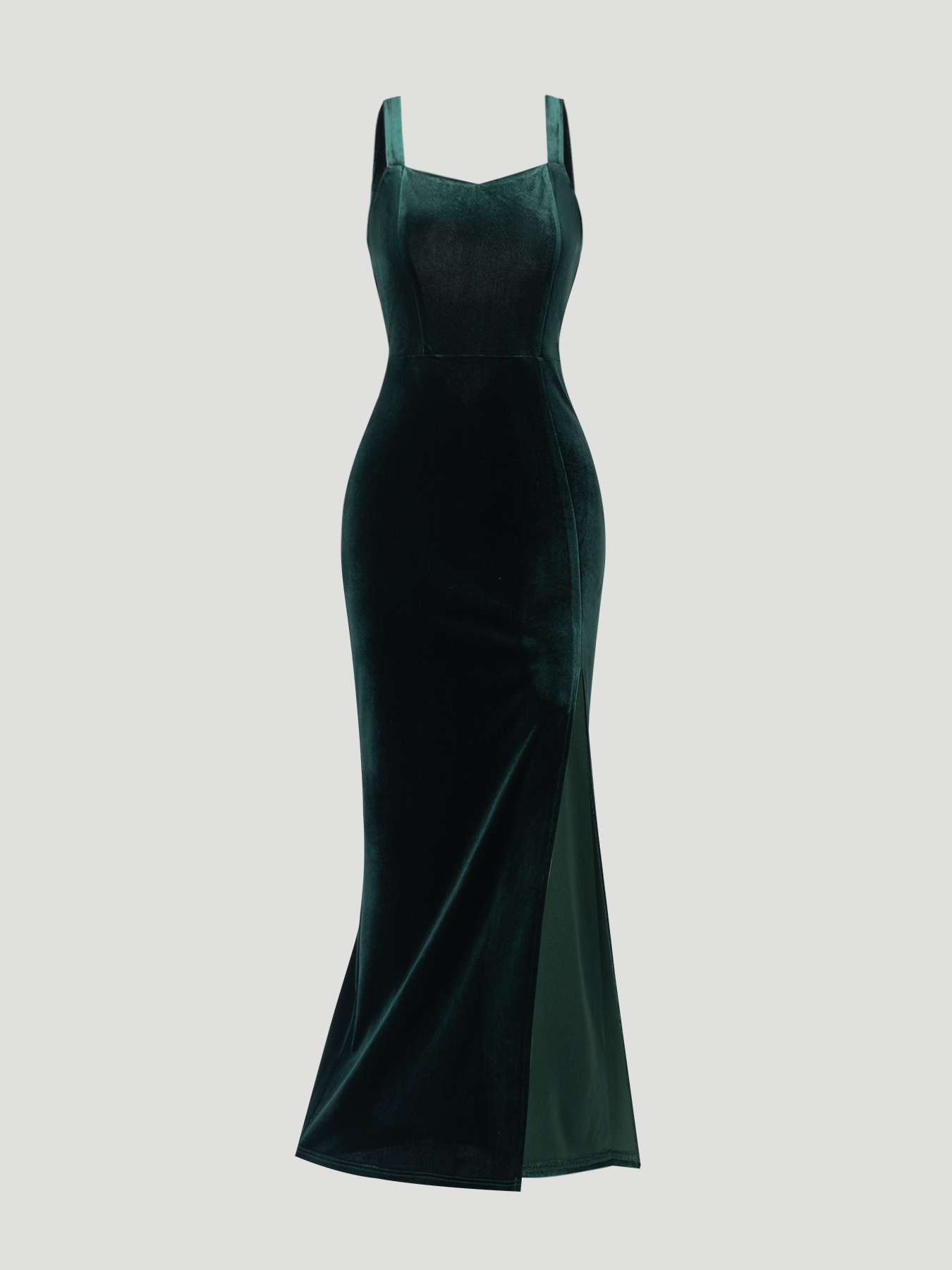 Dark Green Velvet Halter dress, pearl chain slim cut dress, dinner party sexy fishtail dress