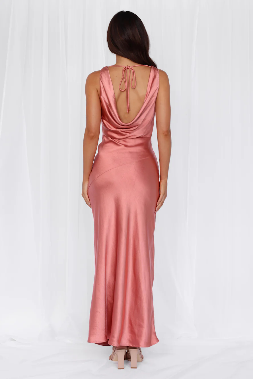 Pea powder satin sling-neck split skirt