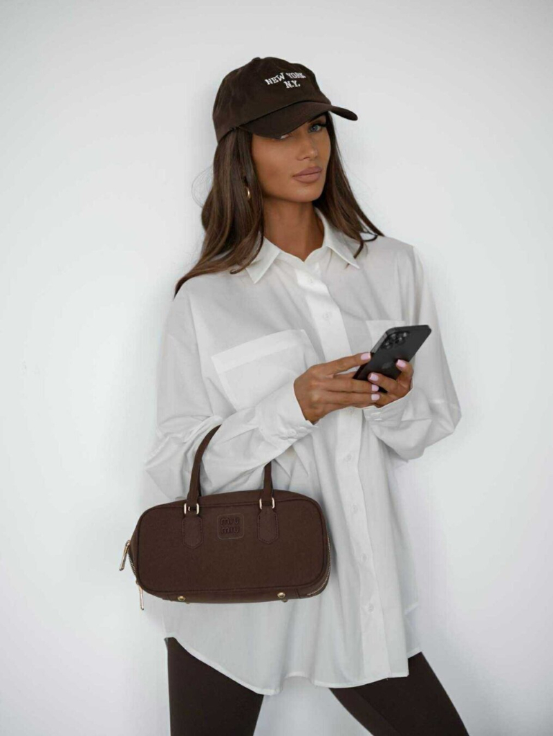 Woman's Oversized White Button-Front Shirt with Chest Pockets