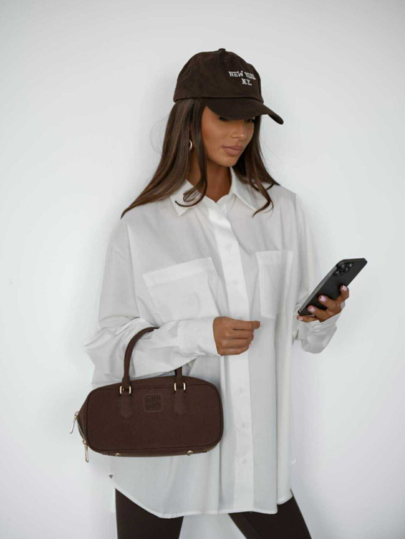 Woman's Oversized White Button-Front Shirt with Chest Pockets