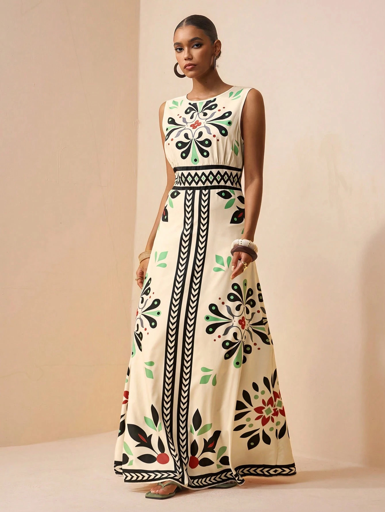 2026 Spring New Sleeveless Art Print Maxi Dress