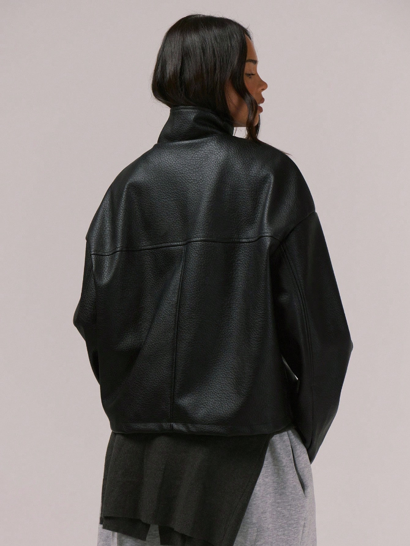 Woman's high-neck faux leather full-zip jacket