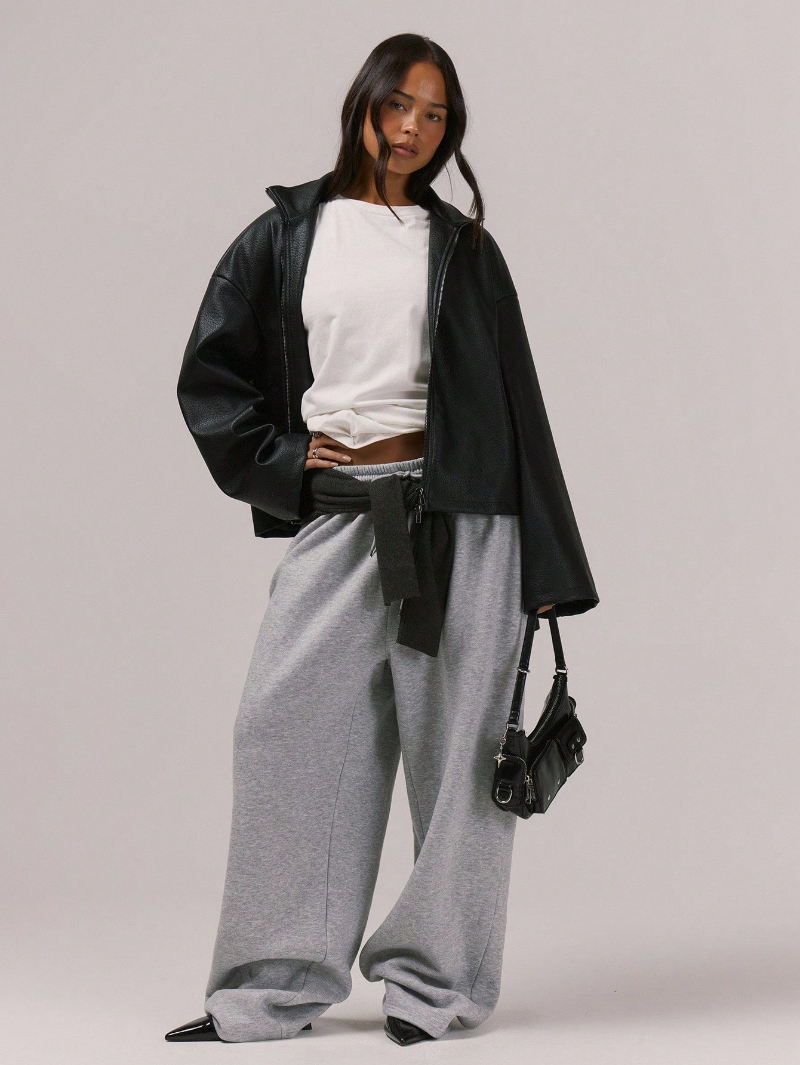 Woman's high-neck faux leather full-zip jacket