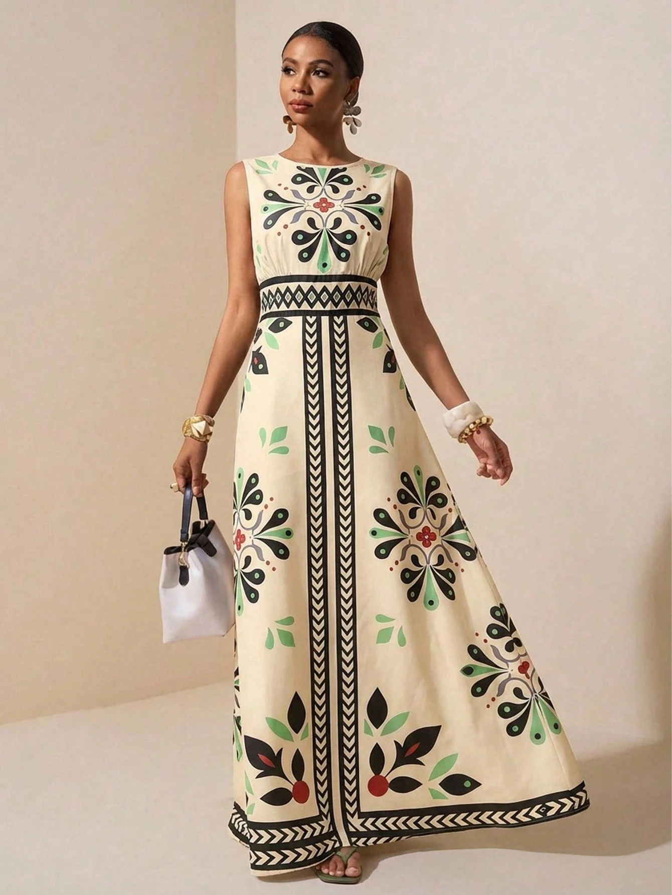 2026 Spring New Sleeveless Art Print Maxi Dress