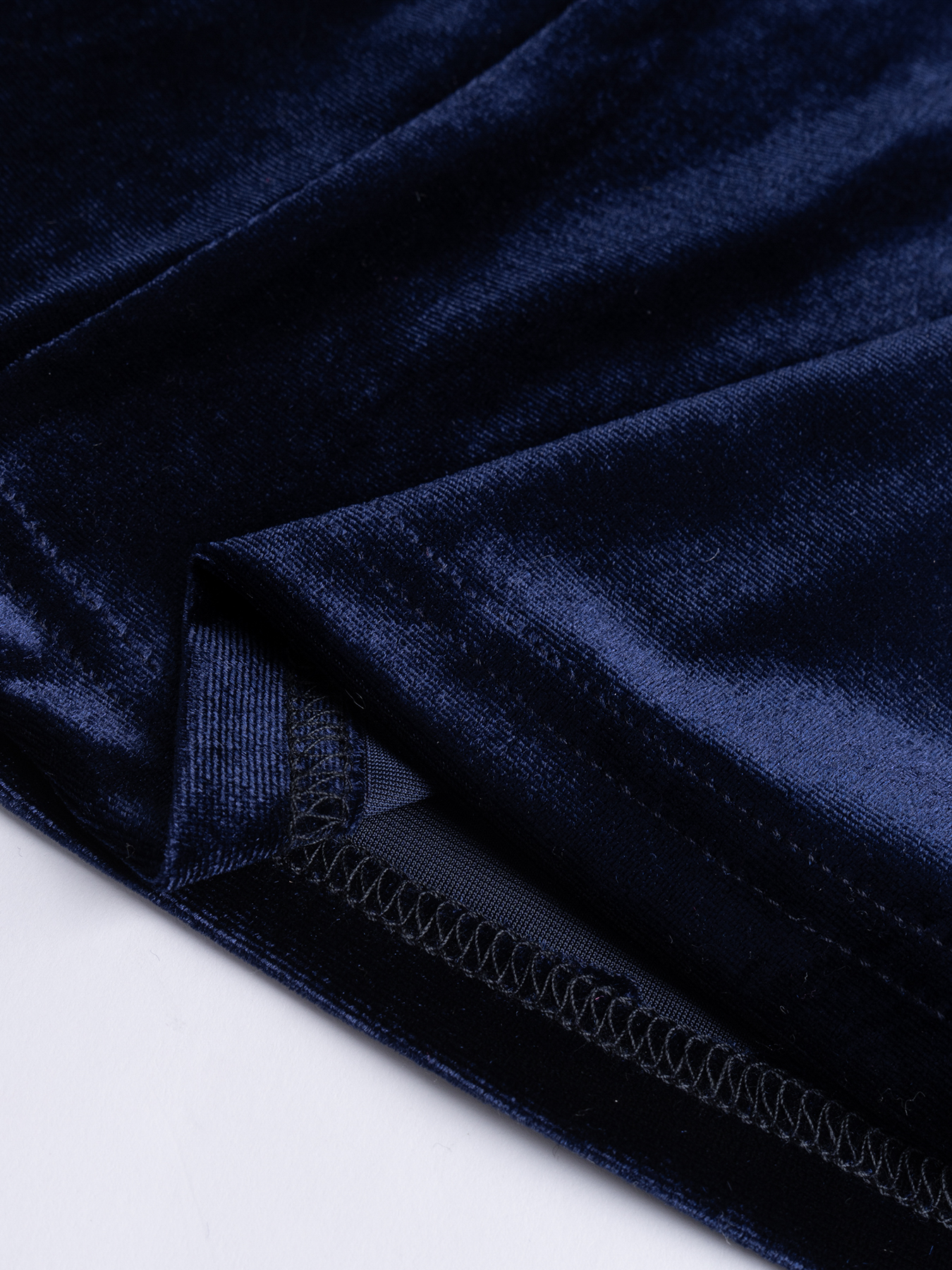 Woman's Navy Blue Velvet Mock Neck Sheer Puff Sleeve Mermaid Maxi Dress