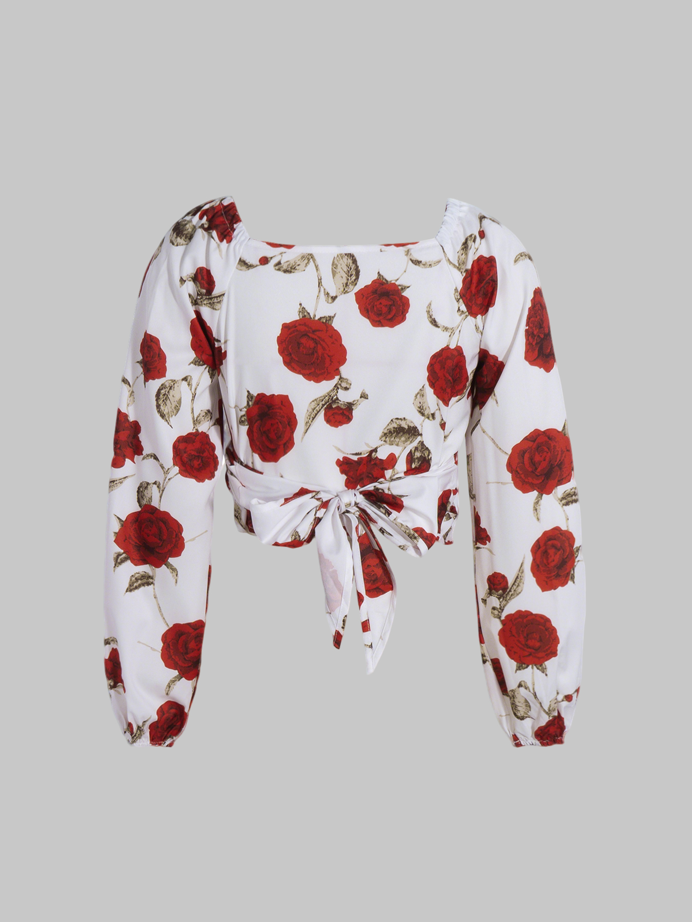 Women's Off-Shoulder Rose Print Long Sleeve Crop Top