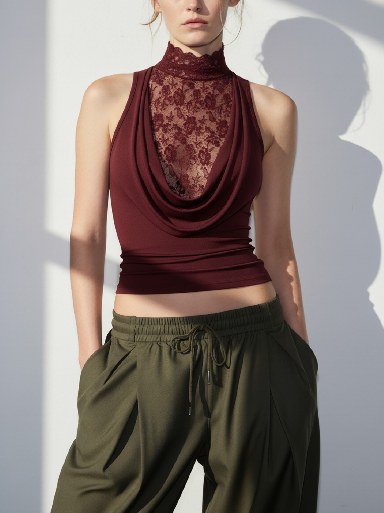 2026 Spring/Summer New Arrival: Sexy, Fashionable, Casual, Sleeveless, Faux Two-Piece High-Neck Lace-Trimmed Vest-Aetheryn