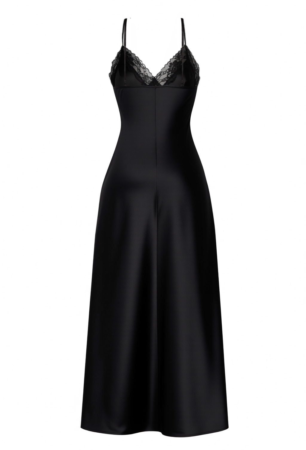 2026 Spring Summer Black Satin Slit Evening Gown - Sexy Lace Splicing Strappy Maxi Dress