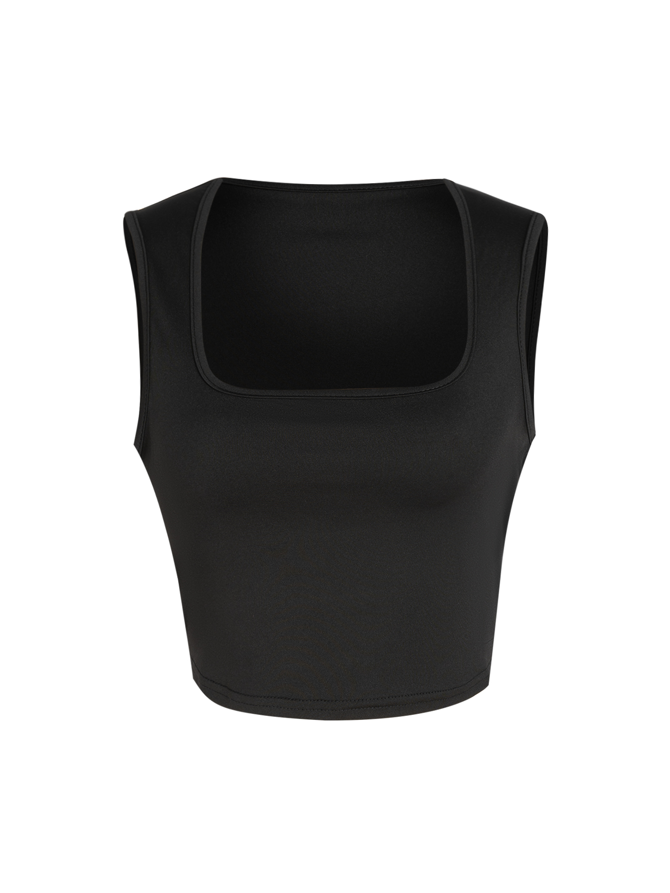 Women's Black Square Neck Cropped Tank Top