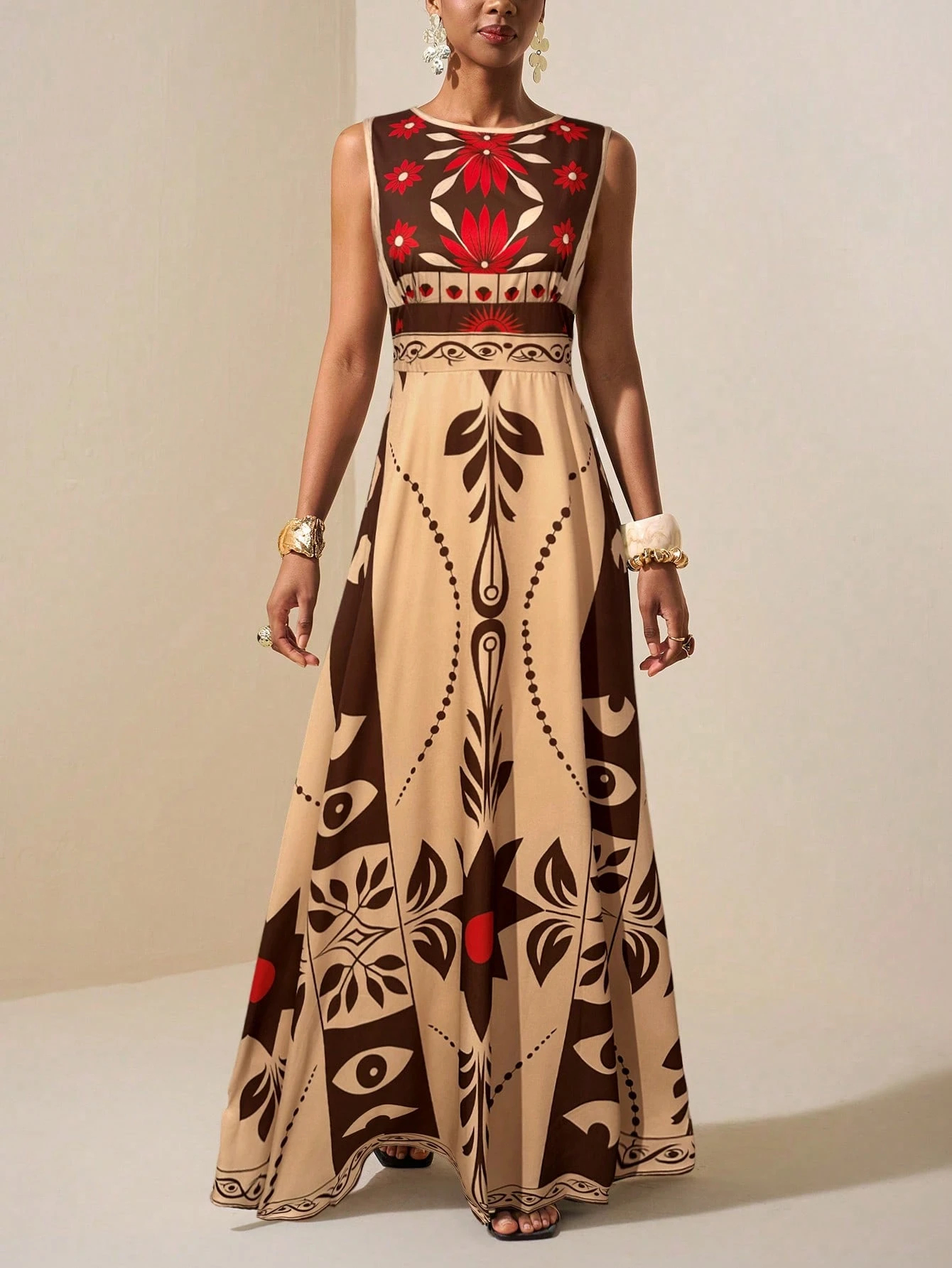 2026 Spring New Sleeveless Art Print Maxi Dress