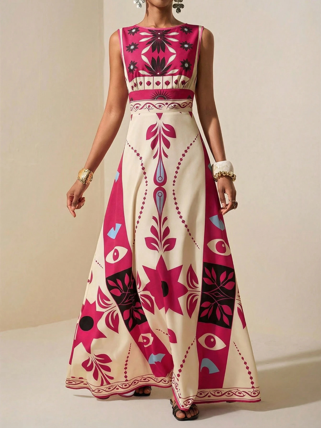 2026 Spring New Sleeveless Art Print Maxi Dress