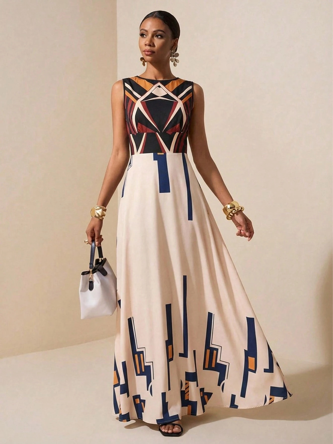 2026 Spring New Sleeveless Art Print Maxi Dress