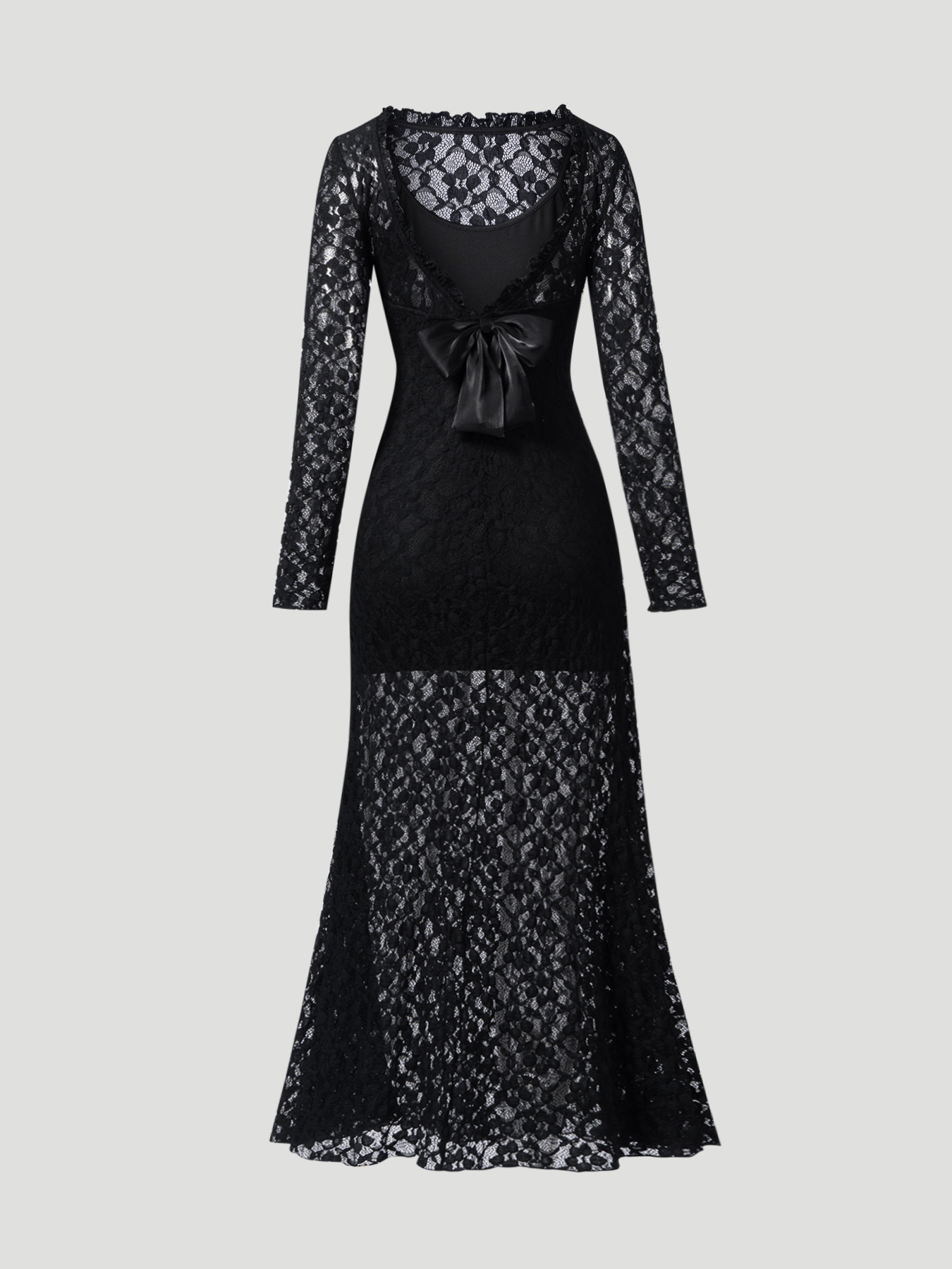 Black lace halter dress, long sleeve slimming fishtail dress, dinner party hot girl style sexy dress