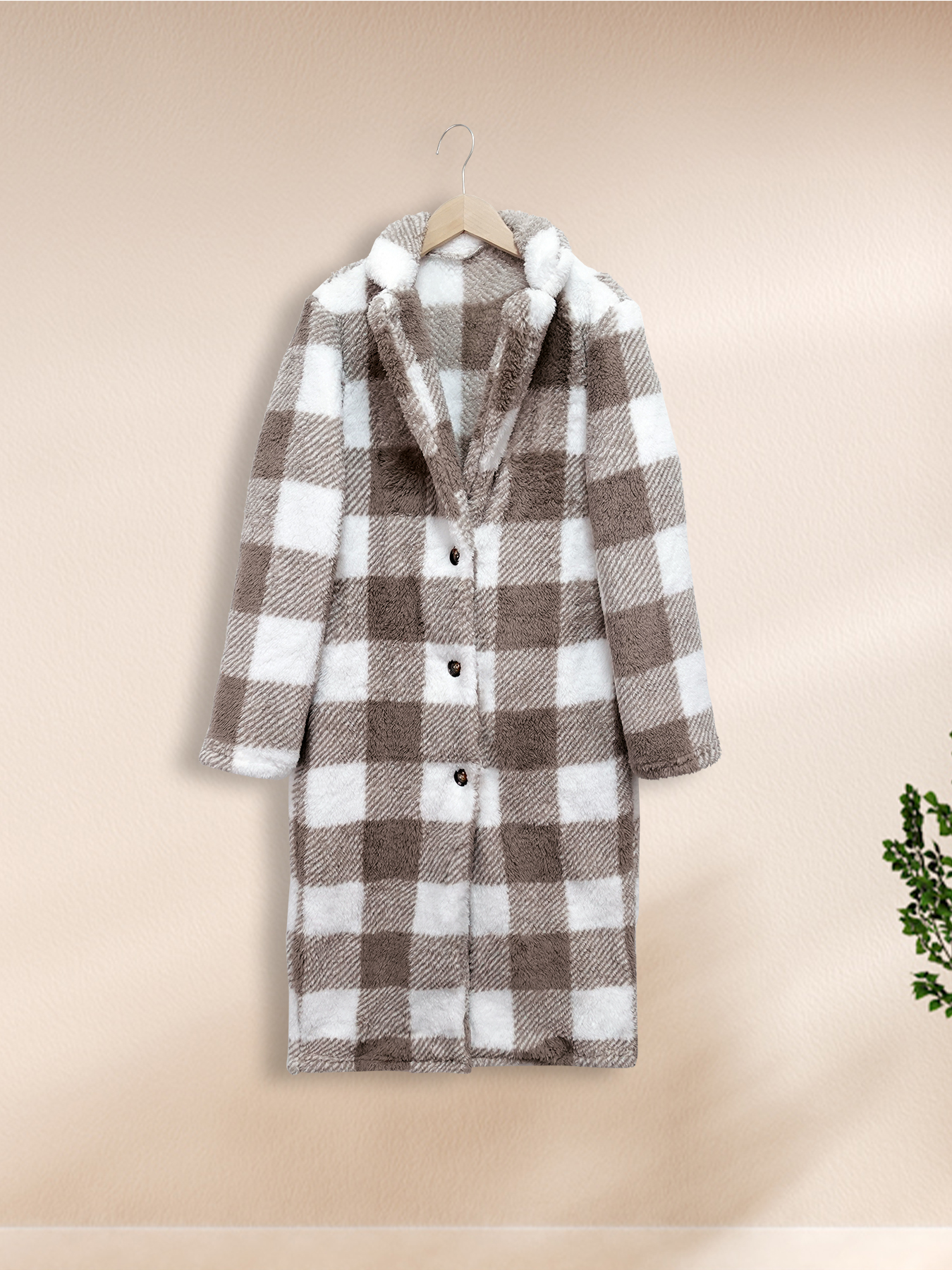 Women's Versatile Plaid Fuzzy Longline Coat  