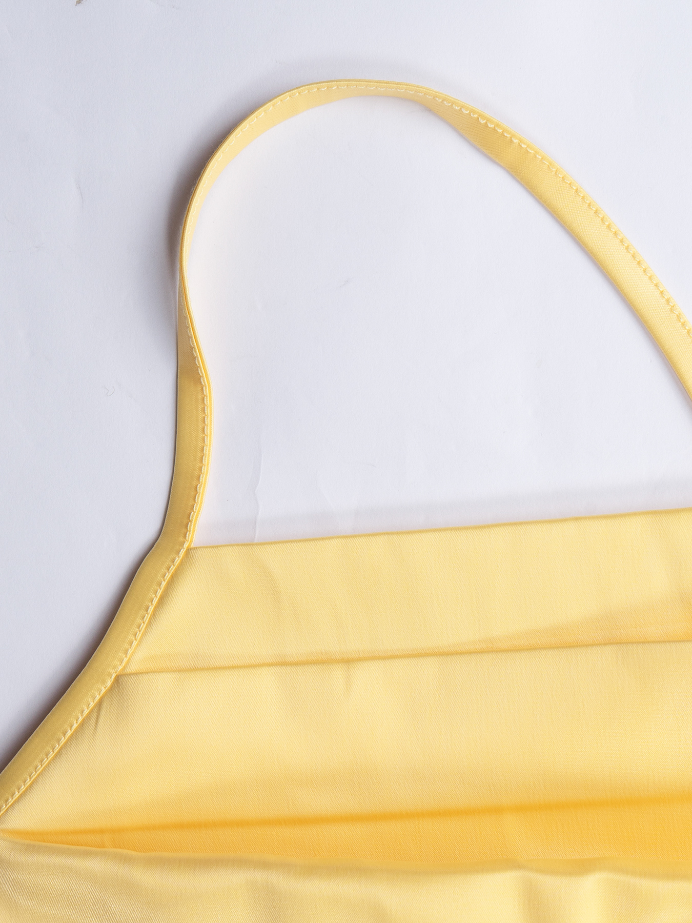 Woman's Yellow Satin Cowl Neck Ruched High Slit Maxi Dress with Thin Straps