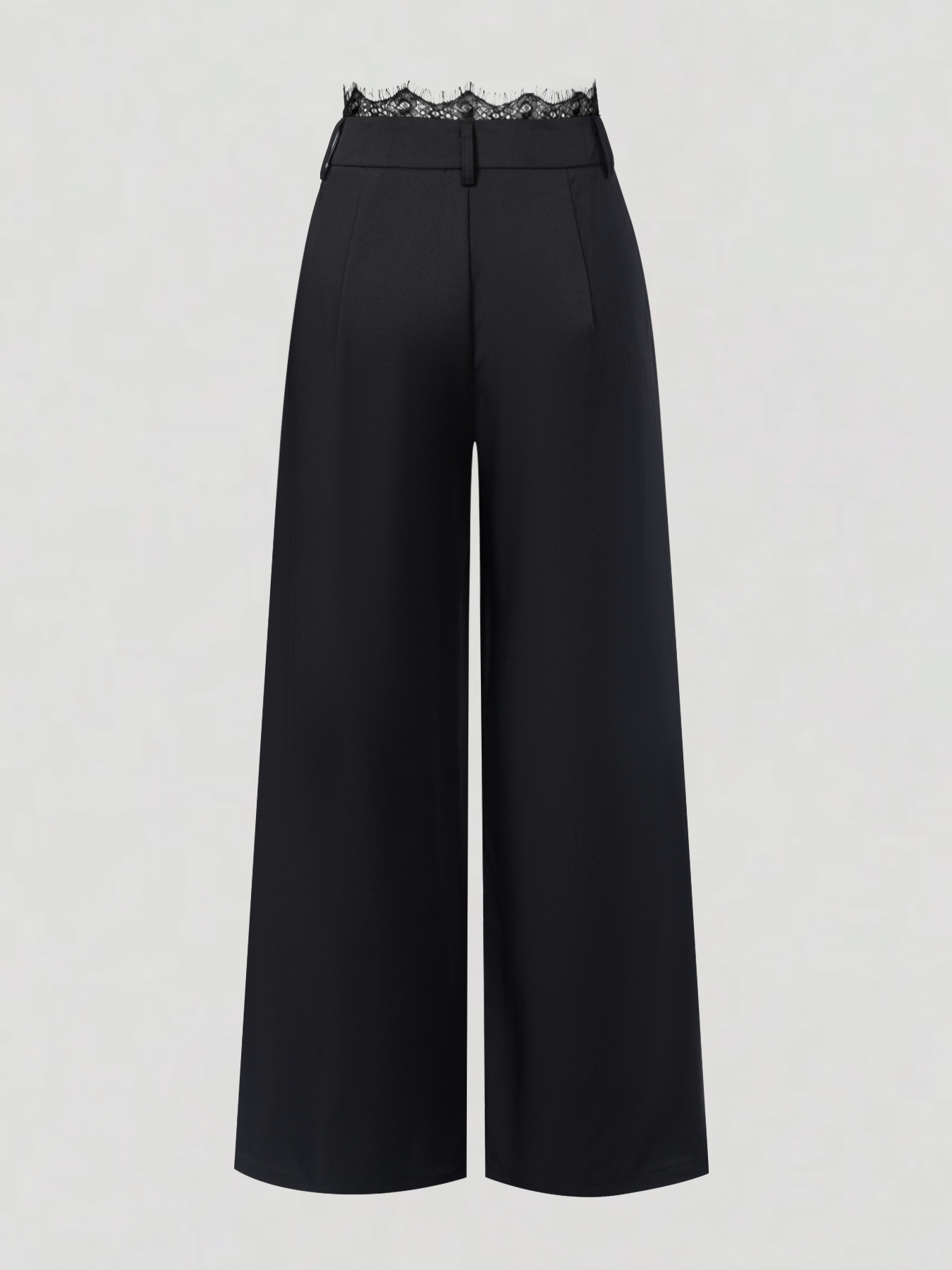 hot girl style high-waisted wide-legged pants. Lace-waisted work suit pants. Thin-looking charcoal-black pants.-Aetheryn