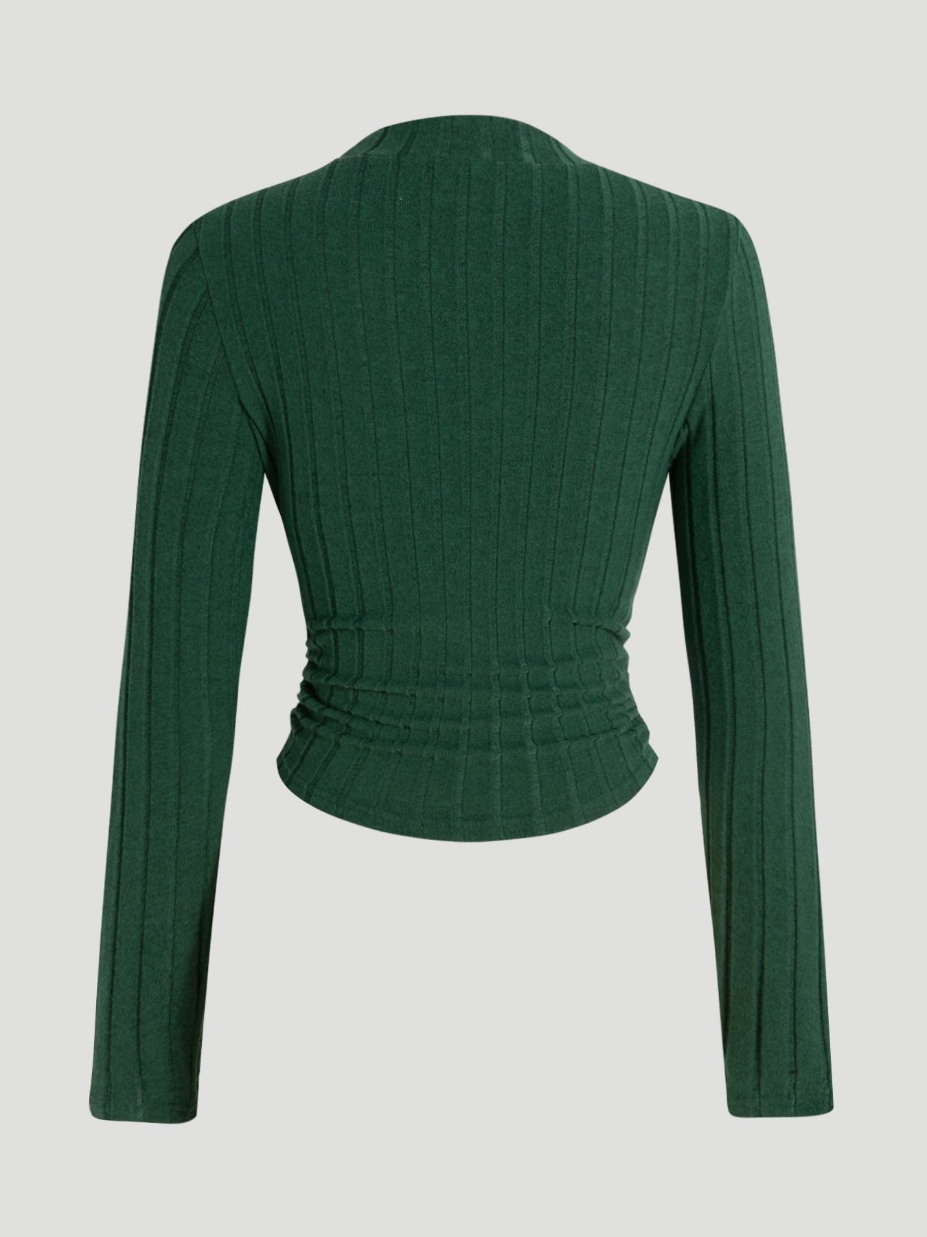 Women's Dark Green Ribbed Mock Neck Long Sleeve Top