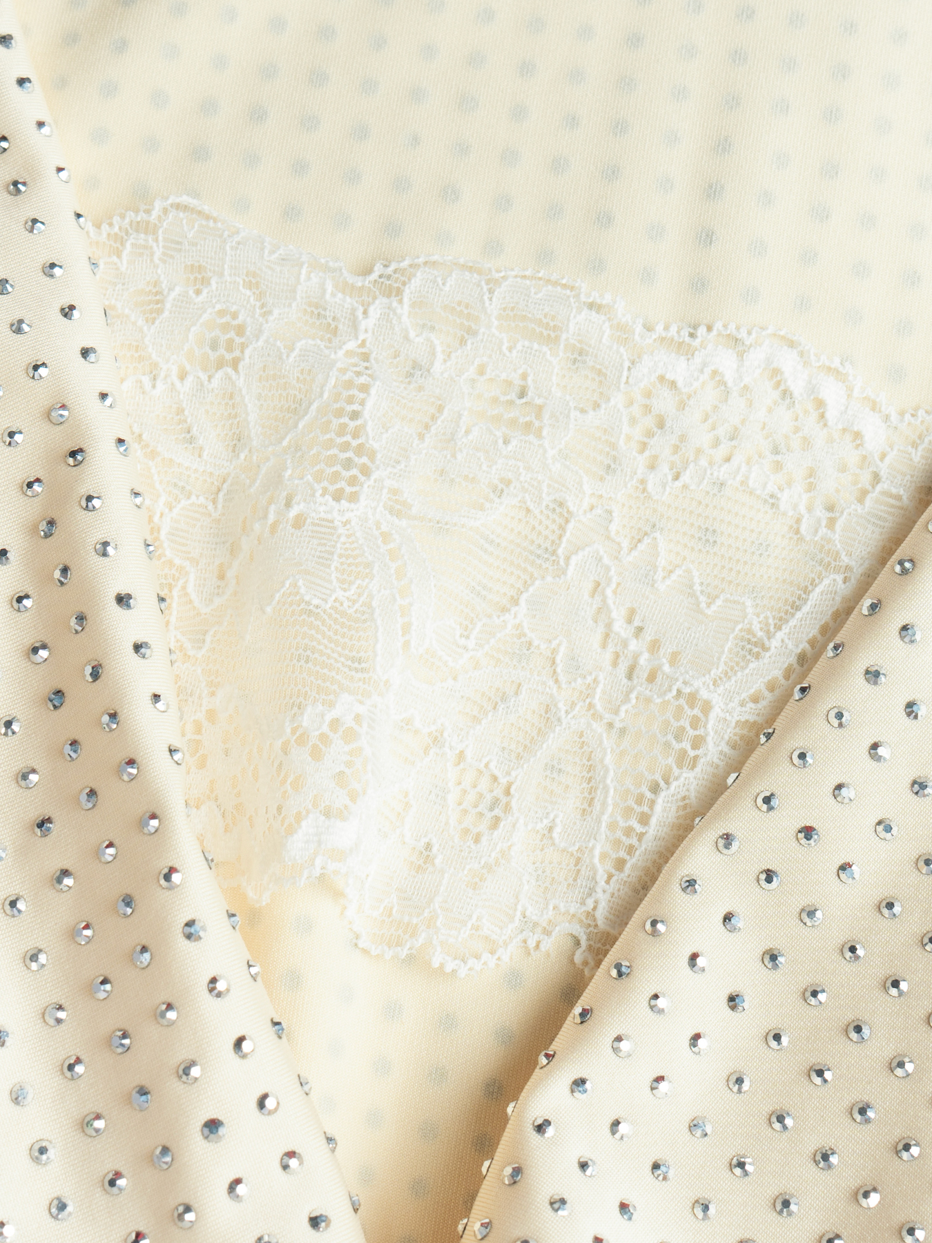 Woman's Cream Sequin Cowl Neck Long Sleeve Top with Lace Detail