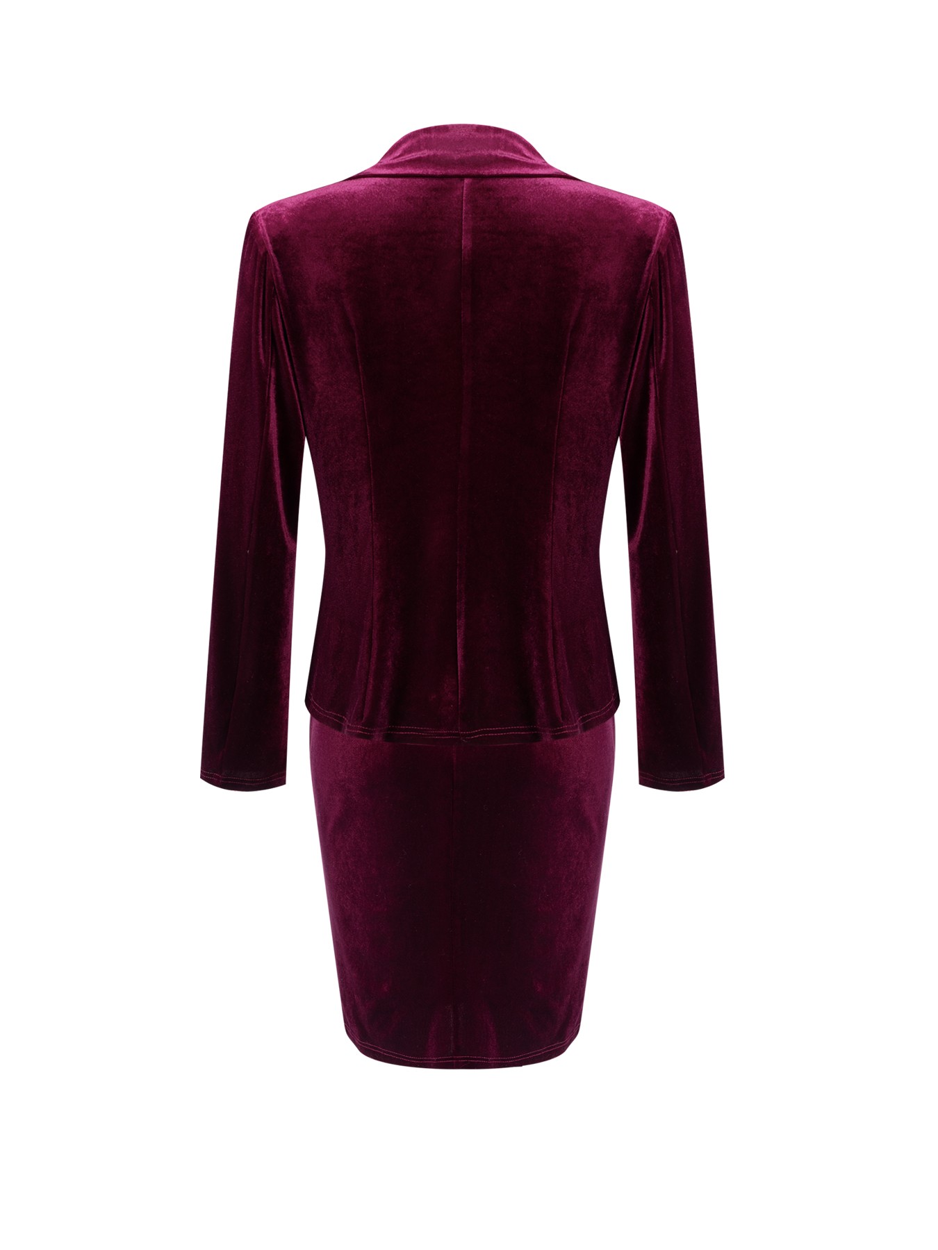 Woman's Burgundy Velvet Double-Breasted Blazer and Pencil Skirt Set