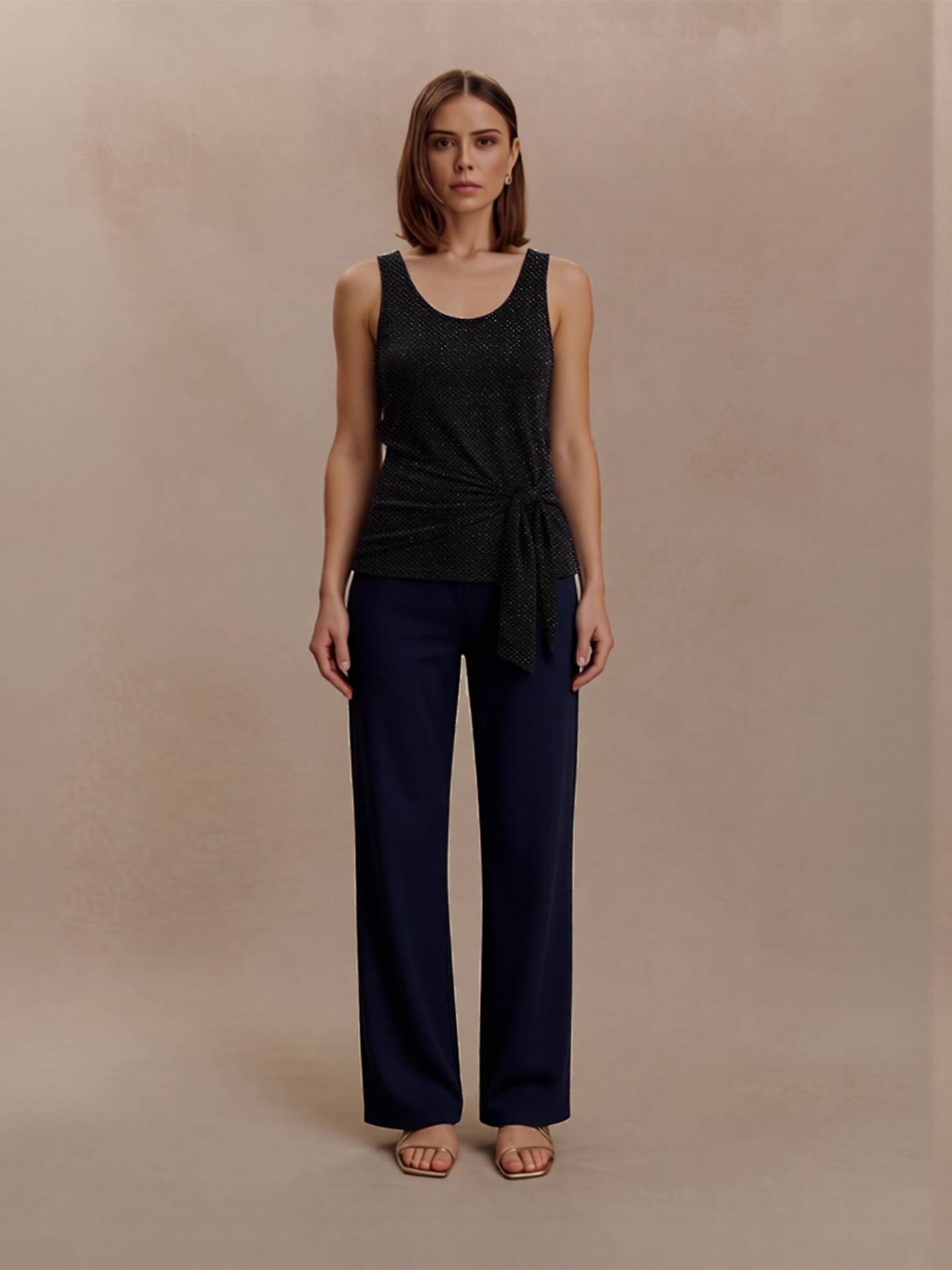 2026 Spring Summer Contemporary Crochet Cami - Metallic-Look Openwork Scoop Neck Essential Top