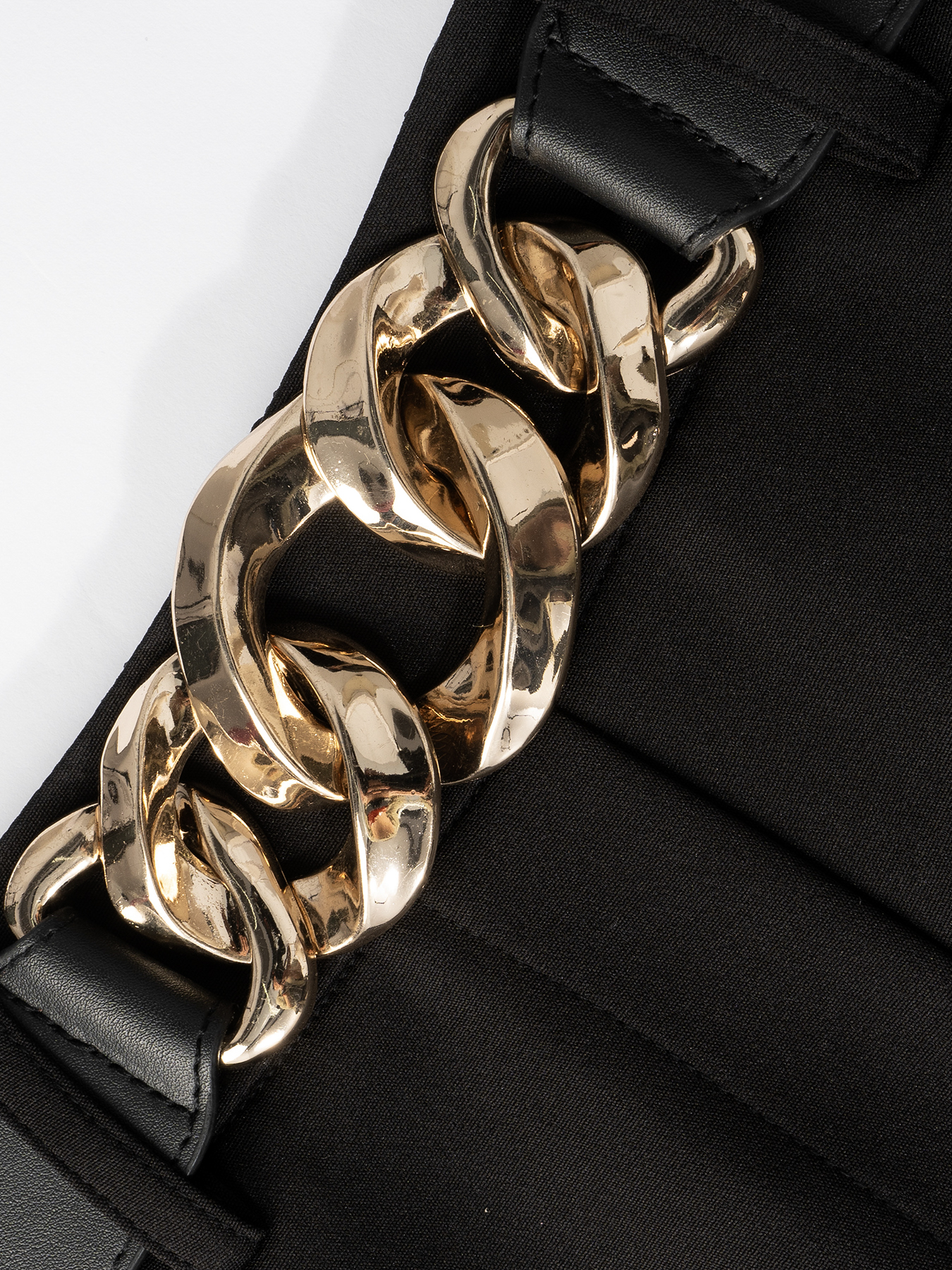 Women's Black High-Waisted Tapered Trousers with Chain Belt