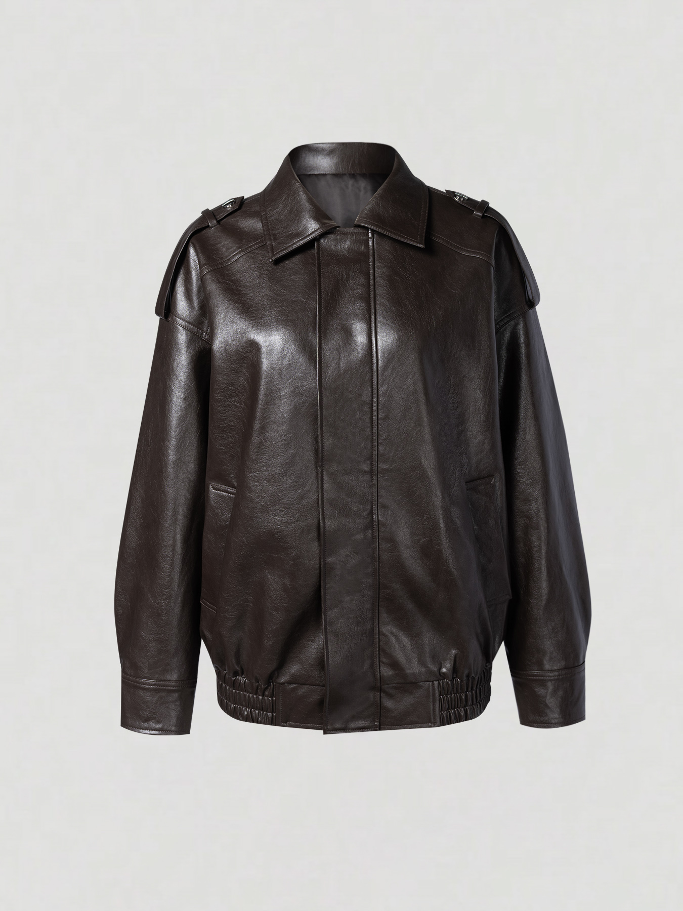 2026 Minimalist Color-Blocking Oversized Vegan Leather Jacket for Commute & Casual
