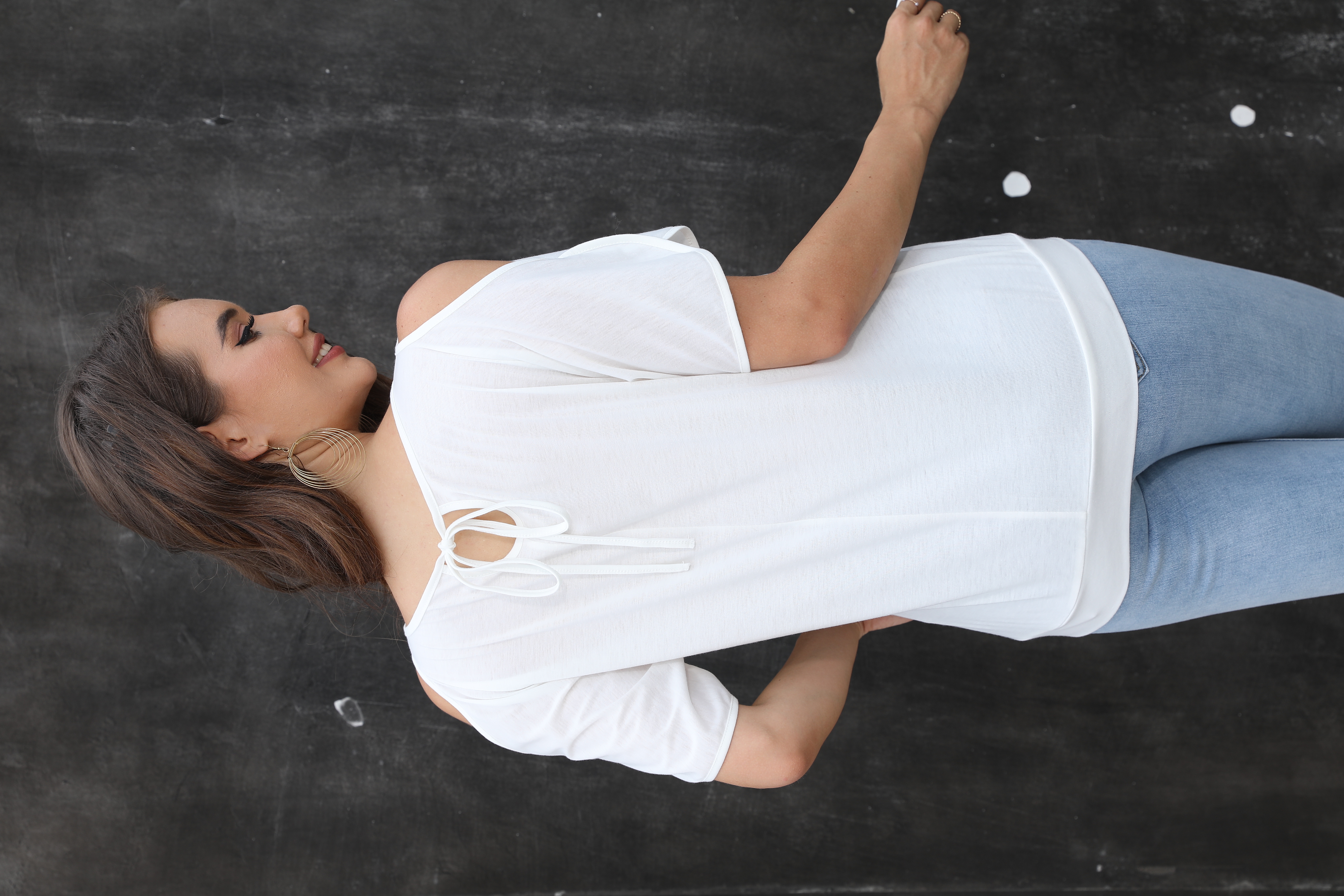 Women's White Cold - Shoulder Short Sleeve Top